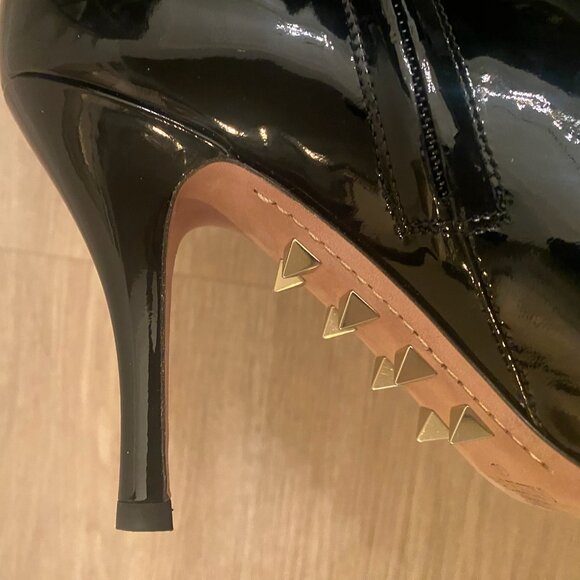 VALENTINO Black Patent Leather Gold Stud Stiletto Booties - Picture 6 of 12